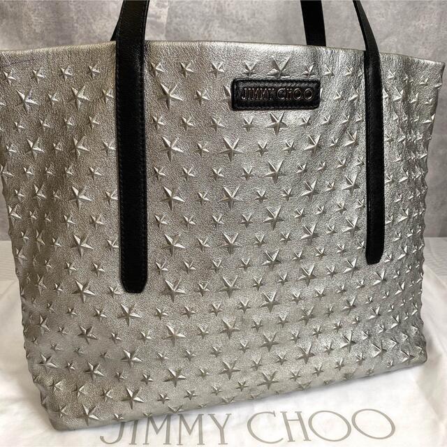 【美品】JIMMY CHOO SARA/M プラチナム エンボススターTOTE