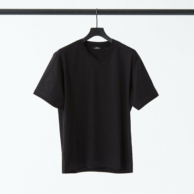 【ブラック】シルケットポンチシーリングVネックTシャツ