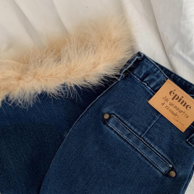 お取り置きbell jeans blue×beige feather fur