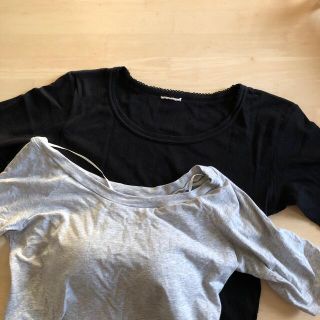 ユニクロ(UNIQLO)の黒袖レース　ユニクロブラ付きTシャツ(Tシャツ/カットソー(半袖/袖なし))