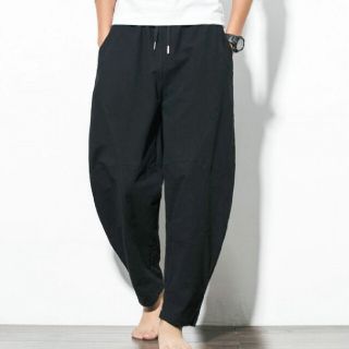 メンズパンツ　サルエルパンツ　麻素材　リネン　涼しい　ボトムス　M L XL(サルエルパンツ)