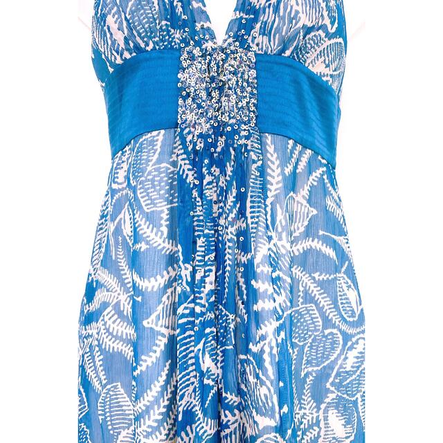 BCBGMAXAZRIA - BCBGMAXAZRIAシルクブルーリーフ柄ホルター BCBGMAXAZRIA - BCBGMAXAZRIAシルクブルーリーフ柄ホルター
