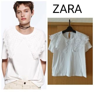 ザラ(ZARA)のZARA  クロシェ編みホワイトトップス(カットソー(半袖/袖なし))