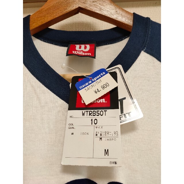 wilson(ウィルソン)のWilson タグ付き新品 メンズ タイトフィットTシャツ Ｍサイズ 白×紺 メンズのトップス(Tシャツ/カットソー(半袖/袖なし))の商品写真