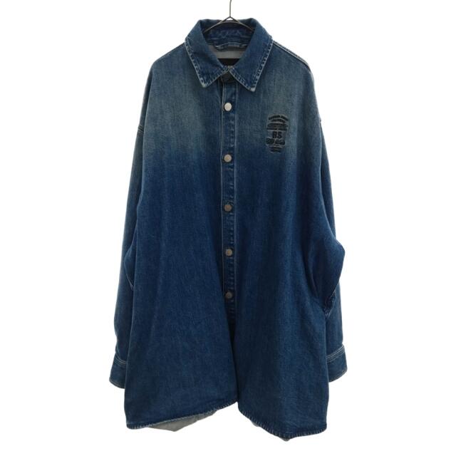 RAF SIMONS ラフシモンズ 19AW BIG FIT DENIM SHIRT ロゴ刺繍 オーバーサイズデニムシャツジャケット インディゴ57センチ袖丈