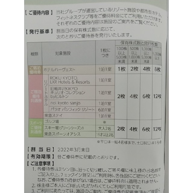 東急不動産ホールディングス 株主優待券 16枚 チケットの優待券/割引券(宿泊券)の商品写真