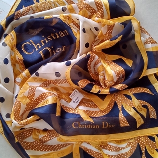 クリスチャンディオール(Christian Dior)のクリスチャンディオール＊クリスチャンディオール＊ゴールドリボンテープ柄スカーフ(バンダナ/スカーフ)
