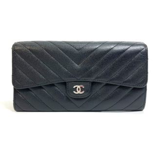 シャネル(CHANEL)のシャネル CHANEL シェブロン Vステッチ A80758 CC ココマーク 長財布 キャビアスキン ブラック(財布)