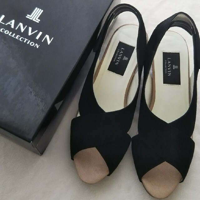 LANVIN ブラック ウェッジソール サンダル 24.5 ランバン