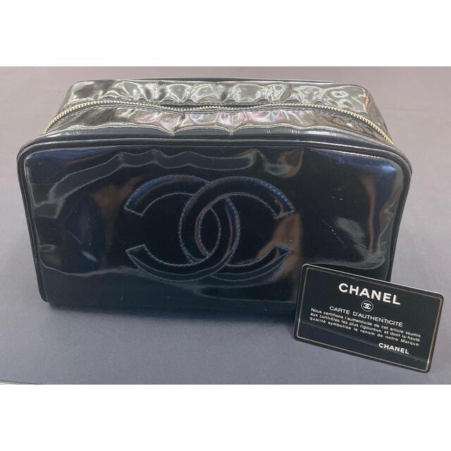 コスメポーチシャネル CHANEL ココマーク コスメポーチ ブラック エナメル