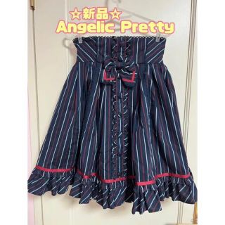 アンジェリックプリティー レースアップの通販 59点 | Angelic Pretty オンライン販売店舗 美品✨アンジェリックプリティ♡レジメンタルストライプジャンパースカート ブラウス ひざ丈ワンピース
