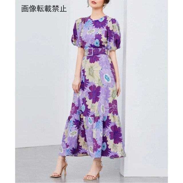 ❤️New❤️40 purple パープル フラワー 花柄 ロング ワンピース