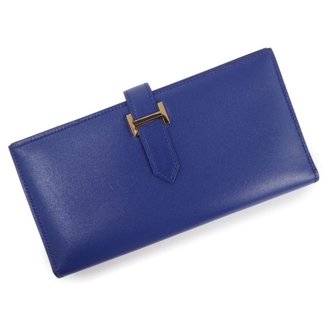 楽天小物シリアル Hermes 2つ折り長財布 ブルー シルバー金具の通販 by M's