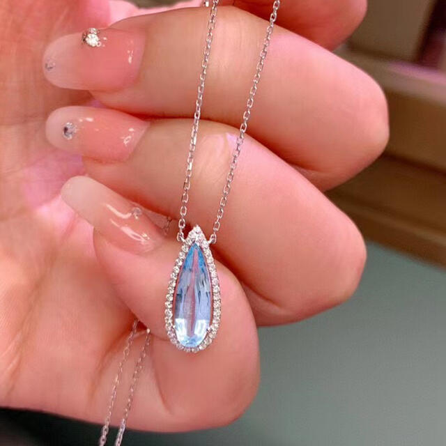 古典 天然アクアマリン ダイヤ ネックレス1.12ct k18 § ネックレス