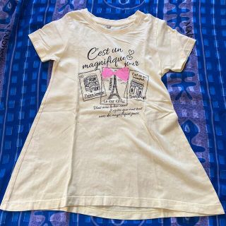 130 ロングTシャツ　ロンT レモンイエロー　エッフェル塔　ピンクリボン(Tシャツ/カットソー)