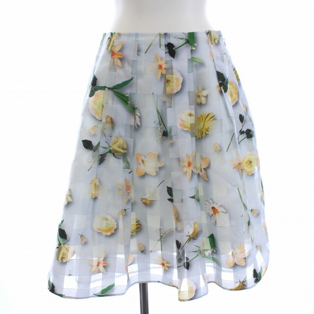 エムズグレイシー スカート 花柄 フローラル ミニ フレア 38 M 水色106cmスカート丈
