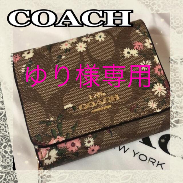 COACH 三つ折り財布 シグネチャー 花柄 カーキマルチ