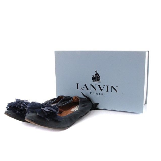 LANVIN(ランバン)のランバン パンプス コサージュ付き バレエシューズ 37 23.5cm 紺 レディースの靴/シューズ(バレエシューズ)の商品写真