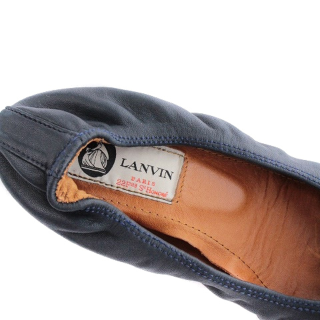 LANVIN(ランバン)のランバン パンプス コサージュ付き バレエシューズ 37 23.5cm 紺 レディースの靴/シューズ(バレエシューズ)の商品写真