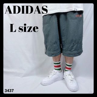 アディダス(adidas)のアディダス adidas ハーフパンツ グレー 丈長め ライン ロゴ入り L(ショートパンツ)