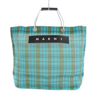 マルニ(Marni)のマルニ トートバッグ フラワーカフェ チェック ターコイズ 緑 グリーン(トートバッグ)