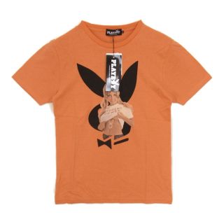 ヒステリックグラマー(HYSTERIC GLAMOUR)のHYSTERIC GLAMOUR ヒステリックグラマー × PLAYBOY プレイボーイ 1242CT02 SEPTEMBER 69 プリント Tシャツ オレンジ系 S【新古品】【未使用】【中古】(Tシャツ/カットソー(半袖/袖なし))