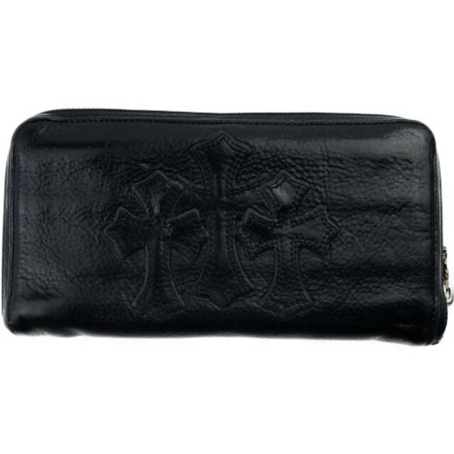 CHROME HEARTS クロムハーツ（原本無） 財布 REC F ZIP 3 セメタリークロス ラウンドジップ  レザー ウォレット　 ブラック系ファスナー内側