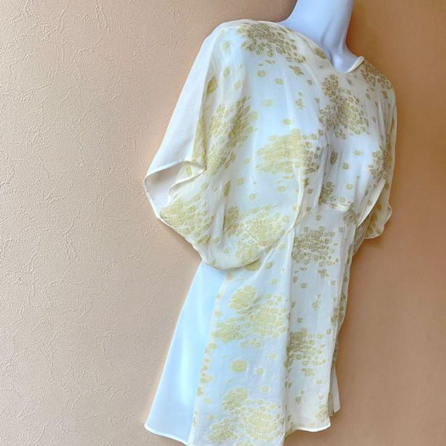美品✨マメクロゴウチ✨透け感 ジャガード シアーシフォン半袖ブラウス 刺繍