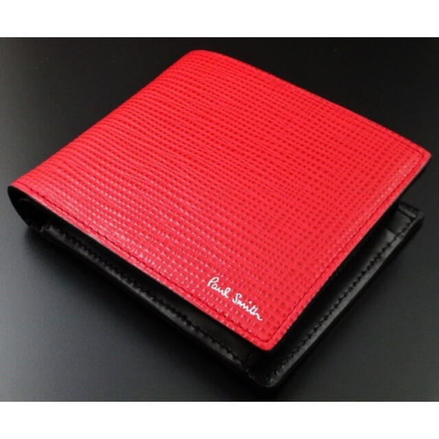新品★箱付 ポールスミス 型押しレザー 二つ折り財布 レッド | フリマアプリ ラクマ