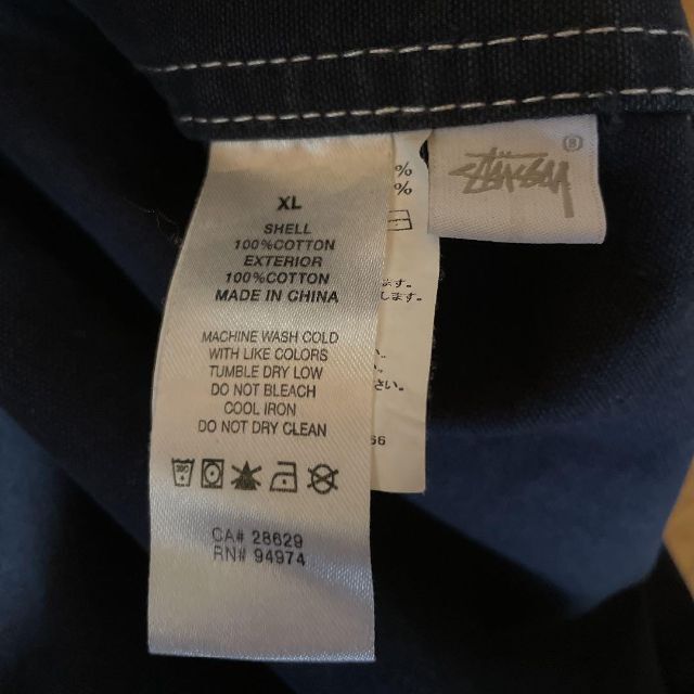 ワンポイント刺繍ロゴ】Stussyカバーオール古着オーバーサイズXLネイビー.-