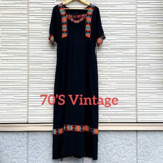 ビームスボーイ(BEAMS BOY)の【送料無料・Vintage】EMBROIDERY BLACK S/S DRESS(ロングワンピース/マキシワンピース)