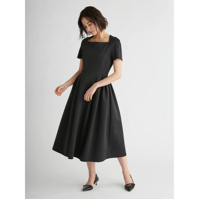 セルフォード　スクエアネックポンチワンピース　ブラック　34 新品　ドレス