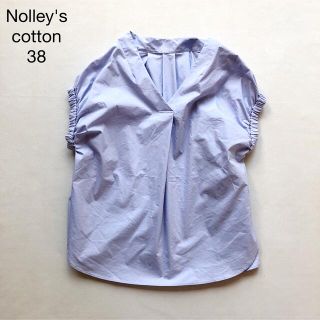 ノーリーズ(NOLLEY'S)の454ノーリーズ涼しげ水色タイプライター袖ギャザースキッパーブラウス38M(シャツ/ブラウス(半袖/袖なし))