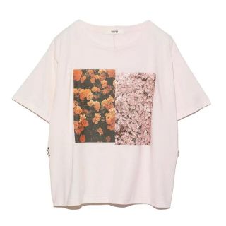 ファーファー(fur fur)の新品未使用【FURFUR】ハーフデザインプリントTシャツ　ピンク　アレンジ　(Tシャツ(半袖/袖なし))