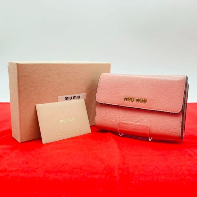 ✨美品・箱付き✨miu miu マドラス 3つ折り財布 小銭入れ やぎ革 ピンク