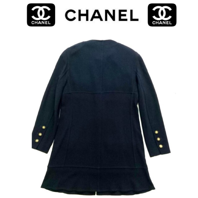 CHANEL(シャネル)のCHANEL シャネル 94A 　最高級　ノーカラーコート ネイビー 42 レディースのジャケット/アウター(ロングコート)の商品写真