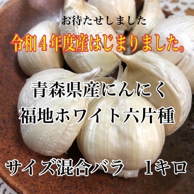 令和4年度産!!青森県産にんにく 福地ホワイト六片 サイズ混合バラ 1ｋｇ 食品/飲料/酒の食品(野菜)の商品写真