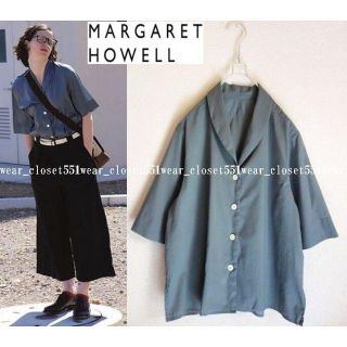 マーガレットハウエル(MARGARET HOWELL)の2020 美品マーガレットハウエル☆シアーコットン ショールカラーシャツ1グレー(シャツ/ブラウス(半袖/袖なし))