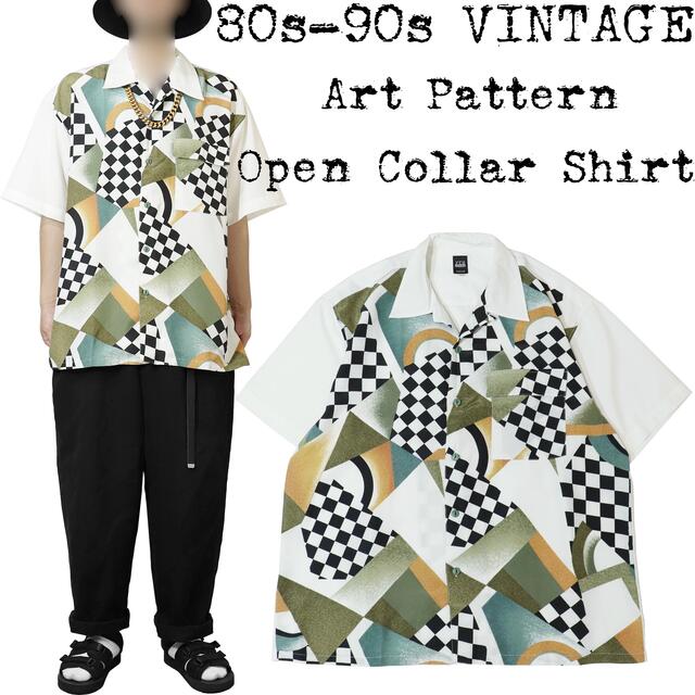 ★美品★80s-90s VINTAGE★アート柄 オープンカラーシャツ★サテン★