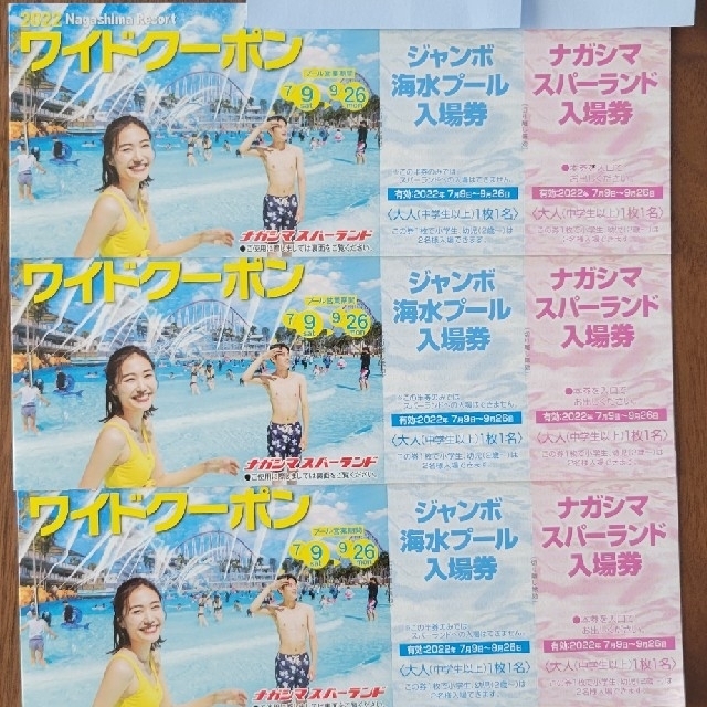 ナガシマスパーランド ワイドクーポン 3冊セット - プール