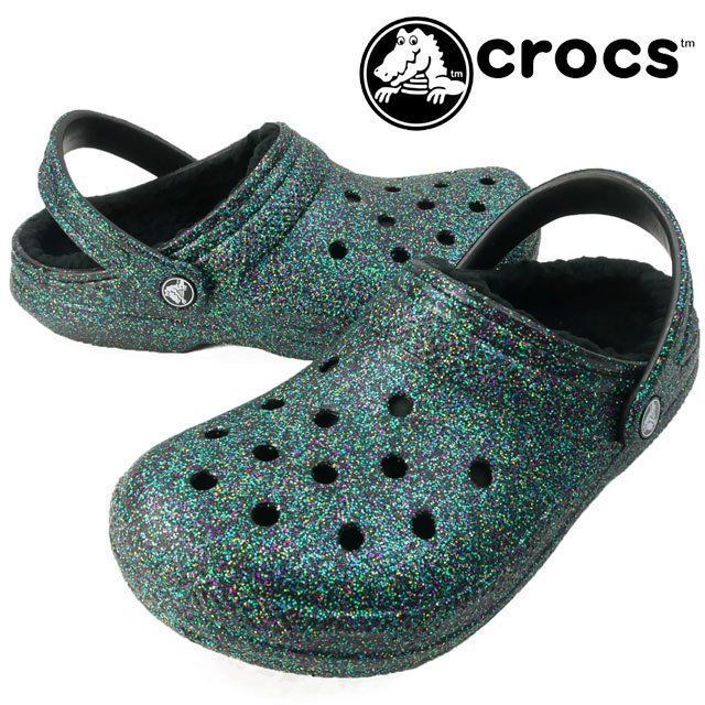 crocs(クロックス)の22cm クロックス クラシック グリッター ラインド クロッグ ブラック系 レディースの靴/シューズ(サンダル)の商品写真