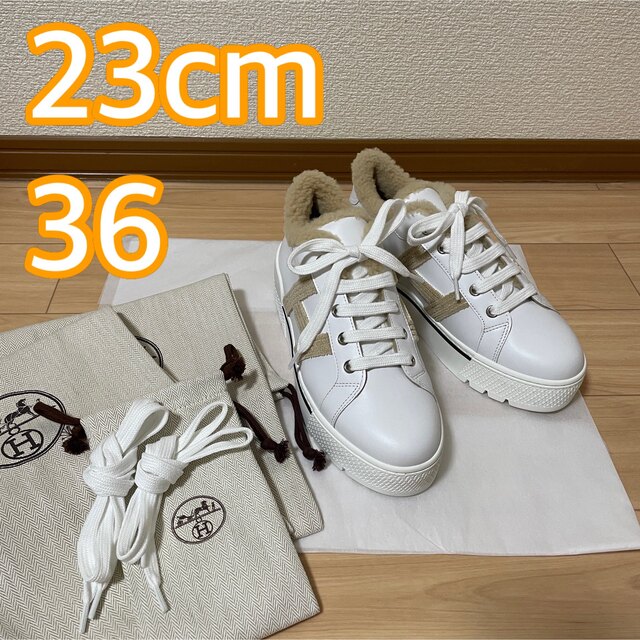 エルメス HERMES クイックスニーカー ベージュ レザー 23cm相当