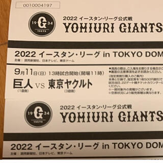 東京ドームで行われる招待券2枚 巨人VS ヤクルト　イースタンリーグ  9/11(野球)