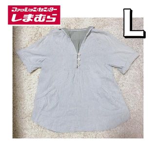 シマムラ(しまむら)のチュニック☆しまむら☆シャツ☆フード付き☆ストライプ☆Lサイズ☆緑☆(シャツ/ブラウス(半袖/袖なし))