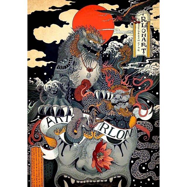 新品 ビッグ プリント 妖怪 怪物 大集合 浮世絵 日本 和柄 カオスT