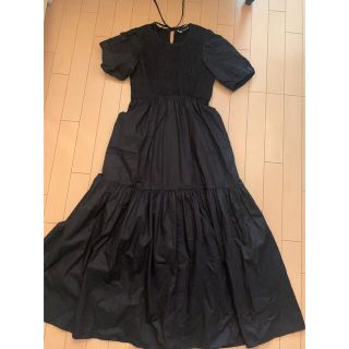 ザラ(ZARA)のZARA ポプリン　スモッキング　パフスリーブ　ティアード　ワンピース　M(ロングワンピース/マキシワンピース)