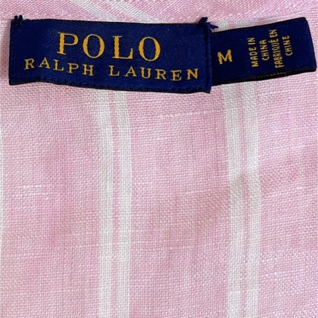 POLO RALPH LAUREN(ポロラルフローレン)のラルフローレン　ストライプド リネン ラップ ブラウス　ピンク レディースのトップス(シャツ/ブラウス(半袖/袖なし))の商品写真