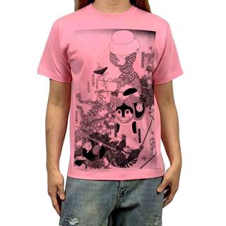 新品 ビッグプリント ネズミ VS ネコ 戦 戯画 浮世絵 和柄ピンク Tシャツ(Tシャツ/カットソー(半袖/袖なし))