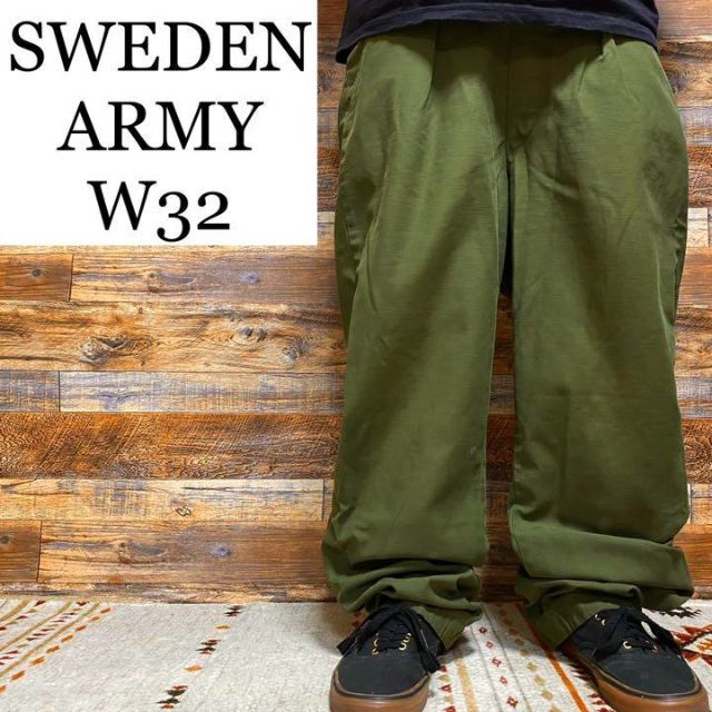 スウェーデン軍ミリタリーパンツユーティリティパンツカーキ緑w32ワークパンツ