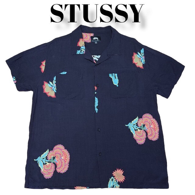 STUSSY 開襟シャツ 100％レーヨン 花柄 ステューシー 半袖